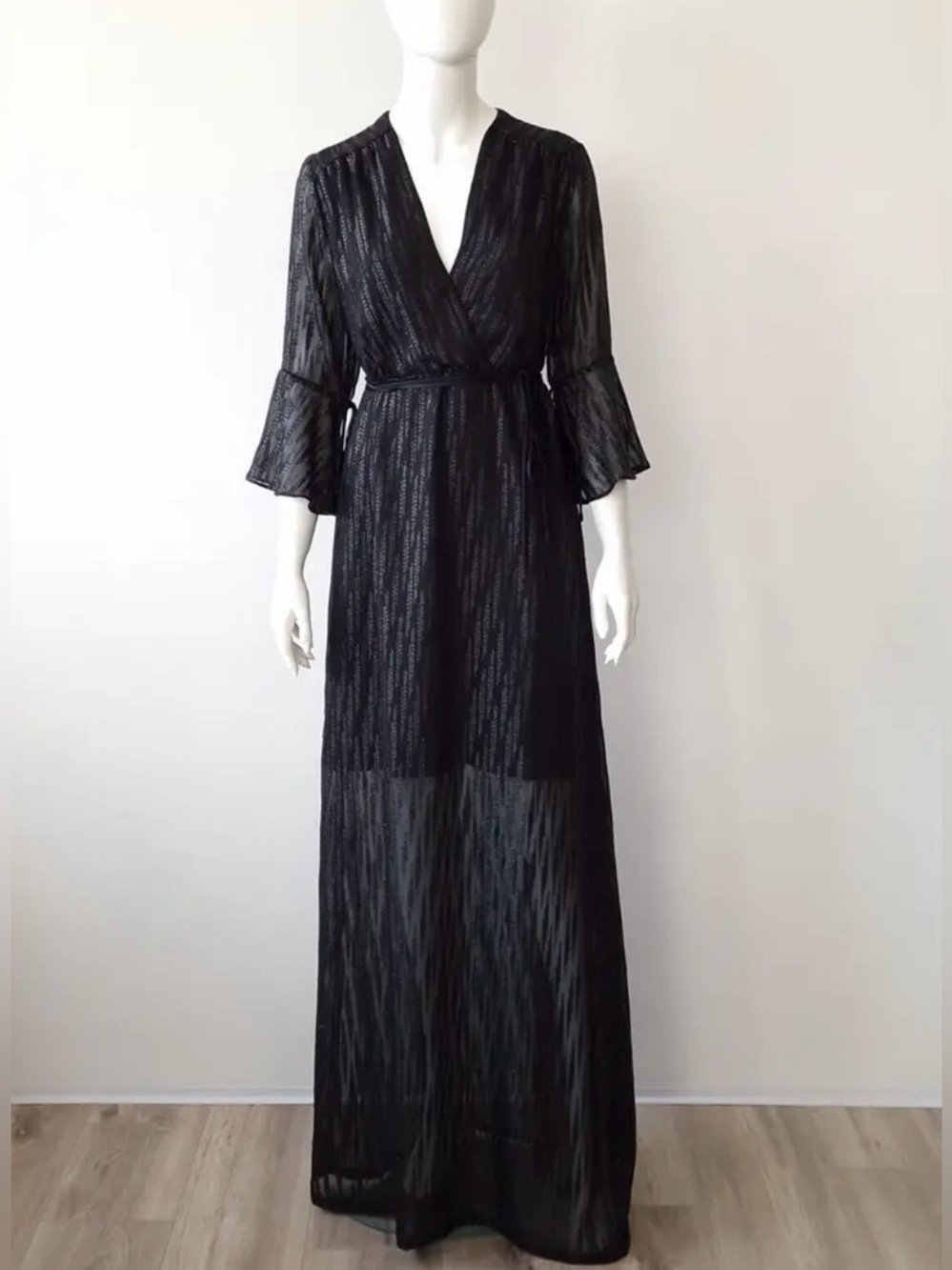 L’Autre Chose Black V-Neck Wrap Maxi Dress Sz 40